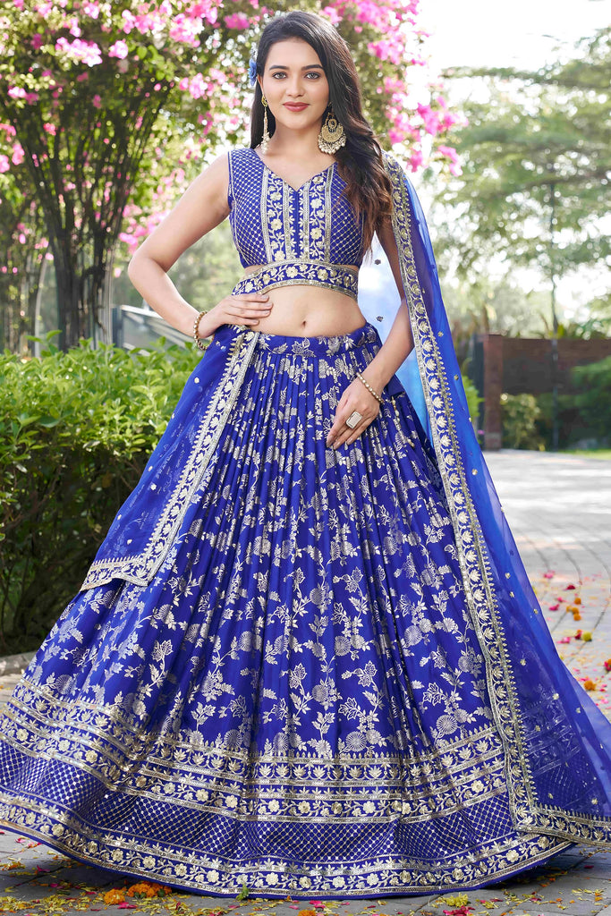 Mesmerizing Royal Blue Zari Embroidered Silk Lehenga Choli