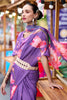 Stunning Purple Floral Printed Georgette Event Wear Saree With Blouse