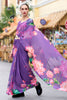 Stunning Purple Floral Printed Georgette Event Wear Saree With Blouse