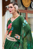 Gorgeous Green Floral Printed Georgette Party Wear Saree With Blouse