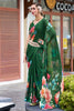 Gorgeous Green Floral Printed Georgette Party Wear Saree With Blouse