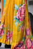 Glamorous Mustard Yellow Floral Printed Georgette Event Wear Saree