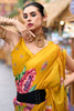 Glamorous Mustard Yellow Floral Printed Georgette Event Wear Saree