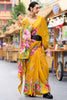 Glamorous Mustard Yellow Floral Printed Georgette Event Wear Saree