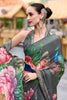 Incredible Grey Floral Printed Georgette Festival Wear Saree With Blouse