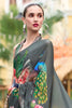 Incredible Grey Floral Printed Georgette Festival Wear Saree With Blouse