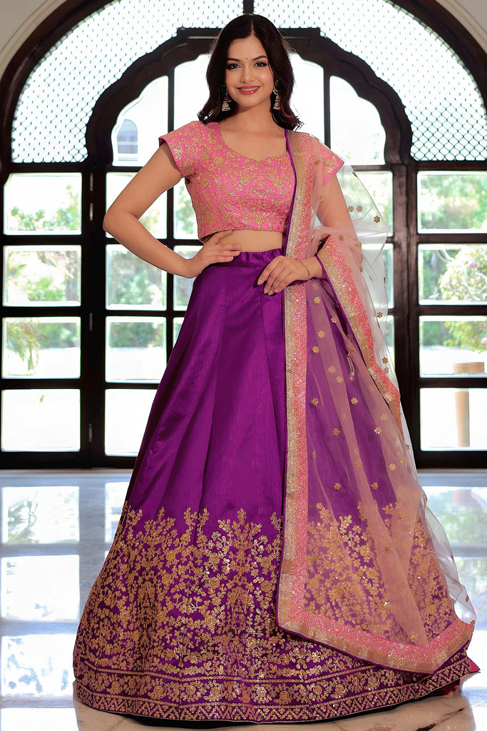 Awesome Purple Zari Embroidered Mulberry Silk Wedding Lehenga Choli