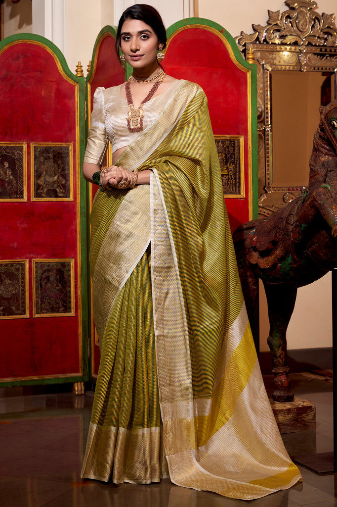 Stunning Green Zari Weaving Jacquard Festival Wear Saree With Blouse