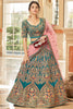 Beautiful Teal Blue Embroidered Velvet Bridal Wear Lehenga Choli