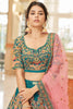 Beautiful Teal Blue Embroidered Velvet Bridal Wear Lehenga Choli