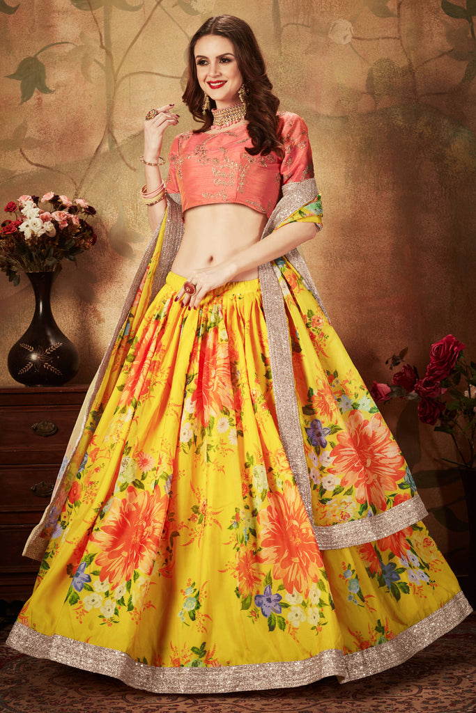 Yellow Vasansi Silk Printed Lehenga – Vasansi Jaipur
