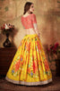 Adorning Yellow Digital Printed Organza Silk Wedding Semi Stitched Lehenga Choli With Orange Blouse