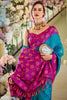 Beautiful Teal Blue Floral Print Silk Event Wear Saree With Blouse