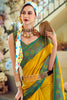 Attractive Yellow Floral Print Silk Haldi Wear Saree With Blouse