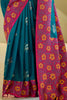 Glamorous Teal Blue Floral Print Silk Event Wear Saree With Blouse