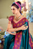 Beautiful Teal Blue Floral Print Silk Event Wear Saree With Blouse