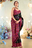 Bewitching Black Floral Print Silk Party Wear Saree With Blouse