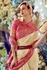 Astonishing Beige Floral Print Silk Function Wear Saree With Blouse