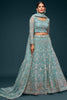 Ravishing Aqua Blue Embroidered Soft Net Lehenga Choli With Dupatta