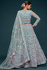 Ravishing Aqua Blue Embroidered Soft Net Lehenga Choli With Dupatta