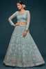 Ravishing Aqua Blue Embroidered Soft Net Lehenga Choli With Dupatta