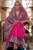 Attractive Magenta Floral Printed Silk Wedding Wear Saree With Blouse