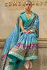 Ravishing Sky-Blue Digital Print Silk Function Wear Saree With Blouse