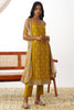 Striking Yellow Embroidery Work Organza Straight Kurta With Pant