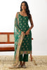 Alluring Teal Green Embroidery Work Organza Straight Kurta With Pant