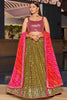 Tempting Olive Green Sequins Georgette Event Wear Lehenga Choli