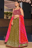 Tempting Olive Green Sequins Georgette Event Wear Lehenga Choli