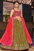 Tempting Olive Green Sequins Georgette Event Wear Lehenga Choli