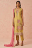 Incredible Yellow Floral Embroidery Work Silk Pant Suit With Dupatta