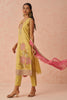 Incredible Yellow Floral Embroidery Work Silk Pant Suit With Dupatta