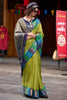 Extraordinary Olive Green Zari Weaving Silk Event Wear Saree With Blouse