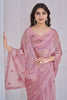 Astonishing Light Pink Sequins Work Organza Party Wear Saree