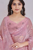 Astonishing Light Pink Sequins Work Organza Party Wear Saree