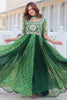 Beautiful Green Bandhej Print Georgette Gown With Dupatta