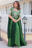 Beautiful Green Bandhej Print Georgette Gown With Dupatta