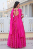 Tantalizing Rani Pink Bandhej Print Georgette Gown With Dupatta