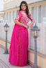 Tantalizing Rani Pink Bandhej Print Georgette Gown With Dupatta