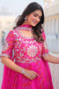 Tantalizing Rani Pink Bandhej Print Georgette Gown With Dupatta