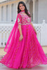 Tantalizing Rani Pink Bandhej Print Georgette Gown With Dupatta