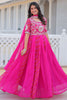 Tantalizing Rani Pink Bandhej Print Georgette Gown With Dupatta