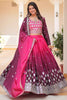 Surprising Pink Embroidered Chinon Wedding Lehenga Choli With Dupatta