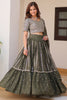 Stunning Olive Green Sequins Georgette Mehendi Wear Lehenga Choli