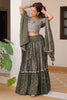 Stunning Olive Green Sequins Georgette Mehendi Wear Lehenga Choli