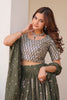 Stunning Olive Green Sequins Georgette Mehendi Wear Lehenga Choli