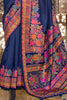 Adorable Navy Blue Floral Printed Silk Event Wear Saree With Blouse