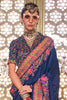 Adorable Navy Blue Floral Printed Silk Event Wear Saree With Blouse